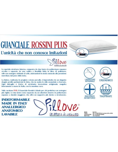 PILLOVE GUANCIALE 50 X 80 CM IN FIBRA DI POLIESTERE - ROSSINI PLUS