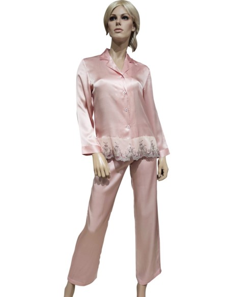 ALBA ROYAL PIGIAMA DONNA APERTO, MANICA LUNGA E PANTALONE IN SETA