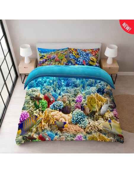 DIGITAL LAB PARURE LENZUOLO COPRILETTO 2 PIAZZE IN COTONE - REEF