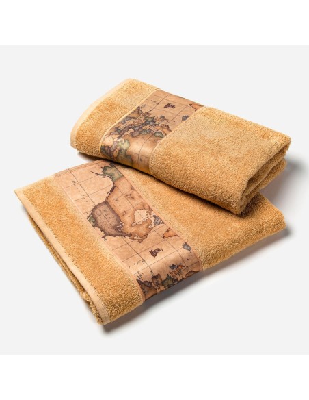 1ᴬ CLASSE SET 2 ASCIUGAMANI VISO E OSPITE IN SPUGNA 100% COTONE - GEO CLASSIC