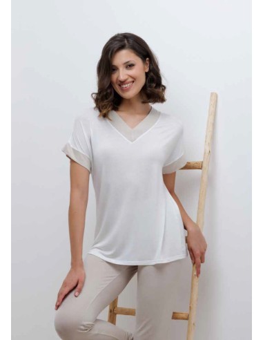 AMADINE PIGIAMA DONNA MANICA CORTA SCOLLO V E...