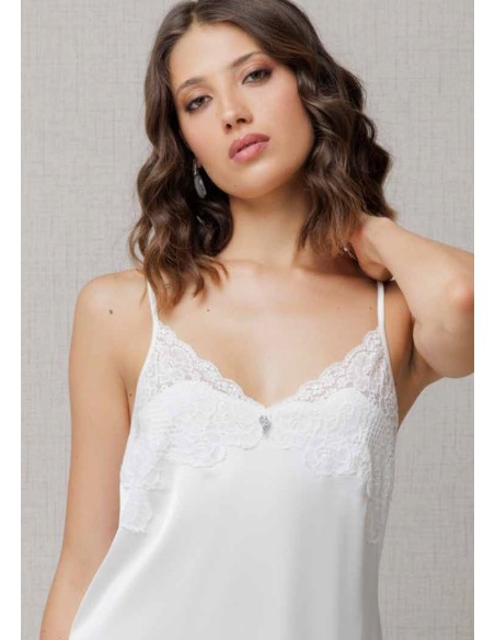 AMADINE COMPLETO LINGERI VESTAGLIA E CAMICIA DA NOTTE IN RASO CON PIZZO