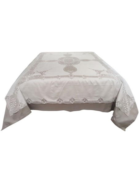 CENTRO DEL RICAMO COPRILETTO MATRIMONIALE 230 X 260 CM IN 100% LINO - VENTAGLI