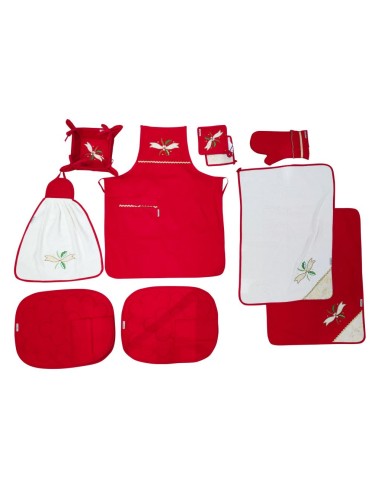 SET CUCINA 10 PEZZI CON RICAMO NATALIZIO