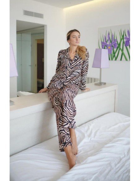 FILO D'ANGELO PIGIAMA DONNA APERTO MANICA LUNGA E PANTALONE LUNGO - ZEBRATO