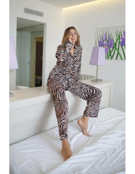 FILO D'ANGELO PIGIAMA DONNA APERTO MANICA LUNGA E PANTALONE LUNGO - ZEBRATO